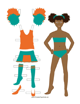 Cheerleader Paper Doll in Orange paper doll