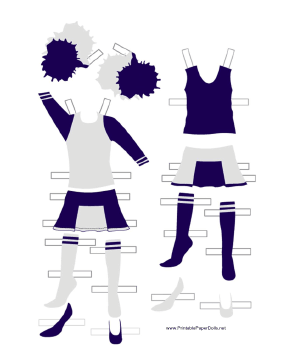Cheerleader Paper Doll Uniforms in Blue paper doll