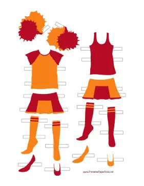 Cheerleader Paper Doll Uniforms in Orange paper doll