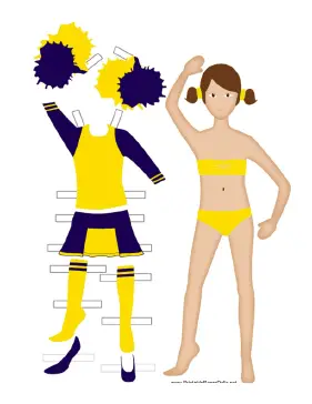 Cheerleader Paper Doll in Yellow paper doll