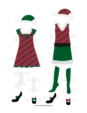 Plaid Christmas Paper Doll Outfits paper doll