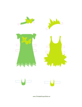Green/Yellow Fairy Paper Doll Outfits paper doll