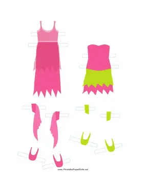 Pink/Green Fairy Paper Doll Outfits paper doll