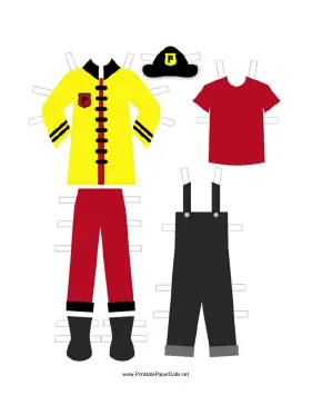 Yellow Paper Doll Fireman Outfits paper doll