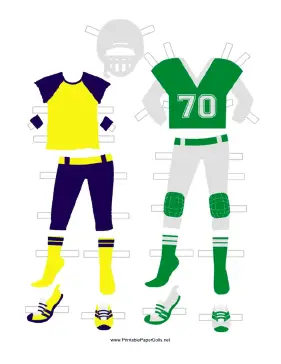 Green Football Player Paper Doll Outfits paper doll