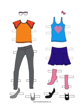 Girl Paper Doll Outfits with Heart Tanktop paper doll