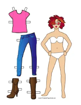 Girl Paper Doll with Red Hair paper doll