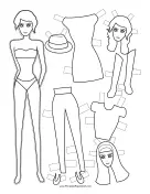 Fashion Paper Doll with Fedora to Color paper doll